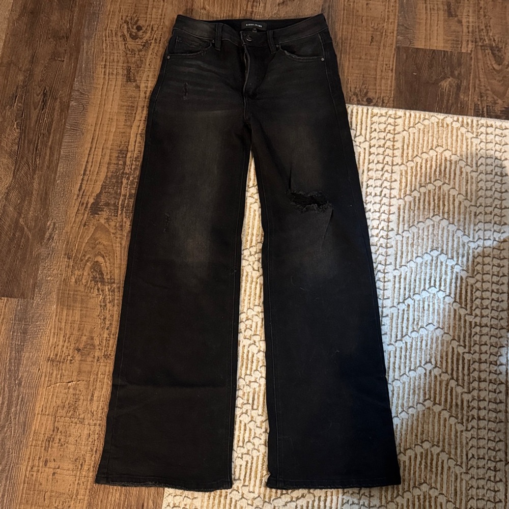 Risen Black Wide-Leg Distressed Jeans